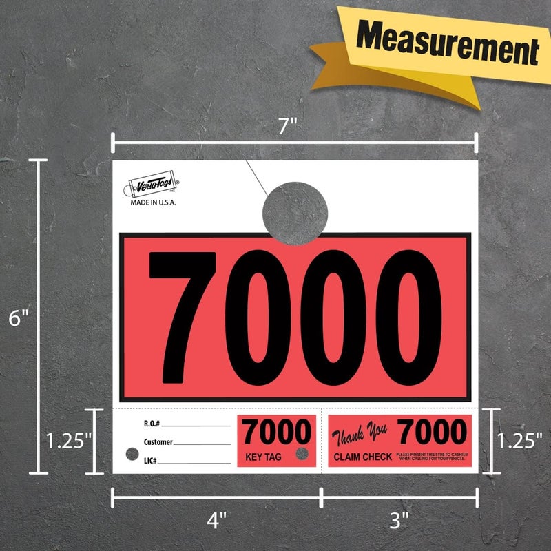 Versa-Tags 1000 Red Car Dealer Service Hang Tags Service Dispatch Numbers, Service Department Numbered Key Tags for Mechanic Repair Shop 3 Part Key Ring - Red (7000-7999) - Image 2